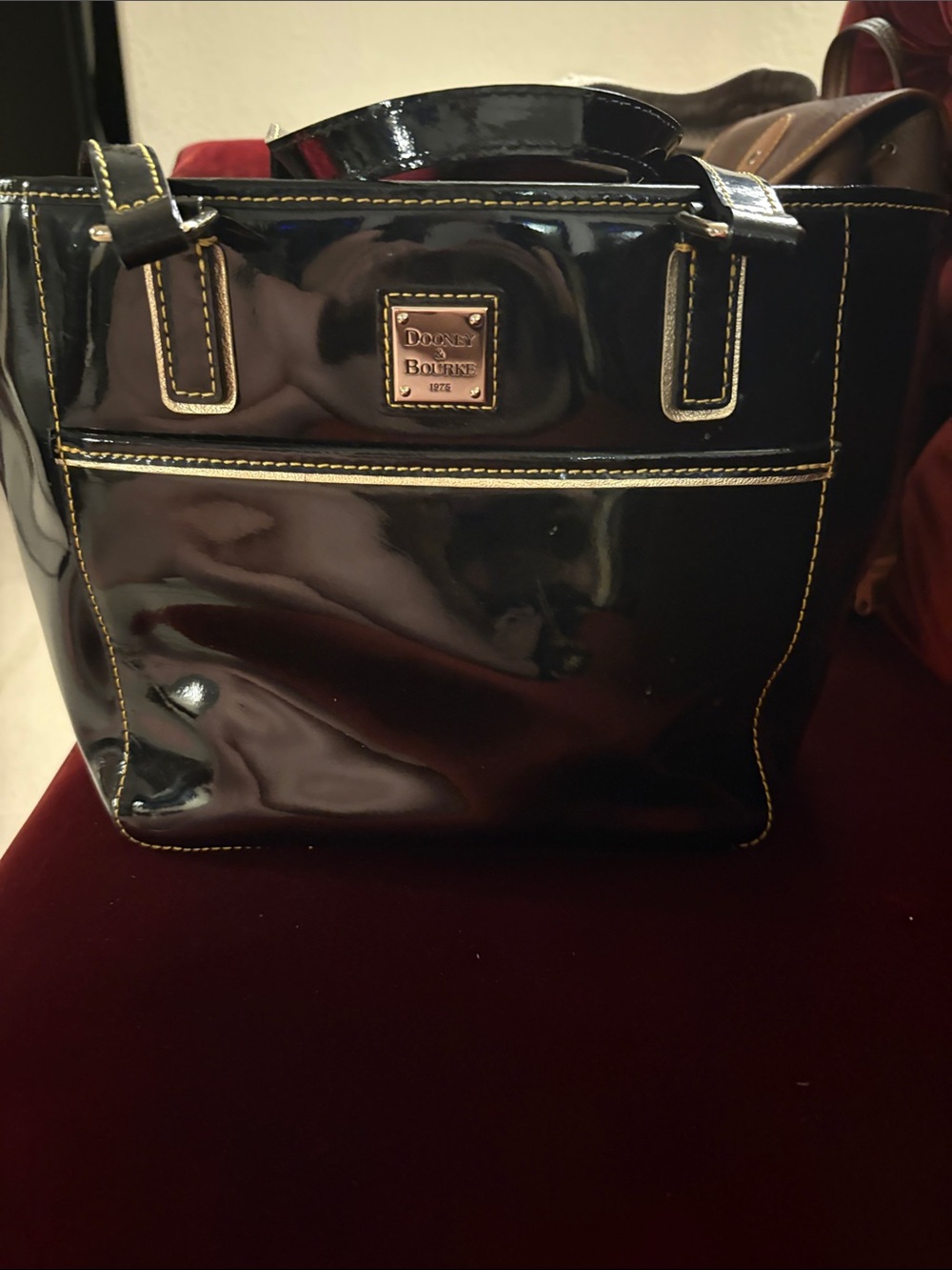 Dooney & Bourke Black Patent Tote with Contrast Stitching